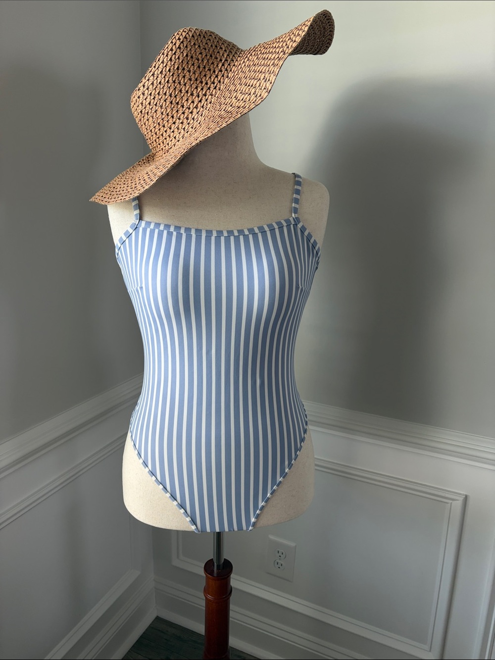 H&M Light Blue and White Striped Swimsuit